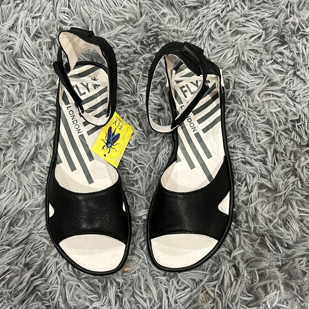 NEW • Fly London • Mafi 857 Leather Ankle Strap Sandals Black White 35 / 37 - Picture 3 of 5